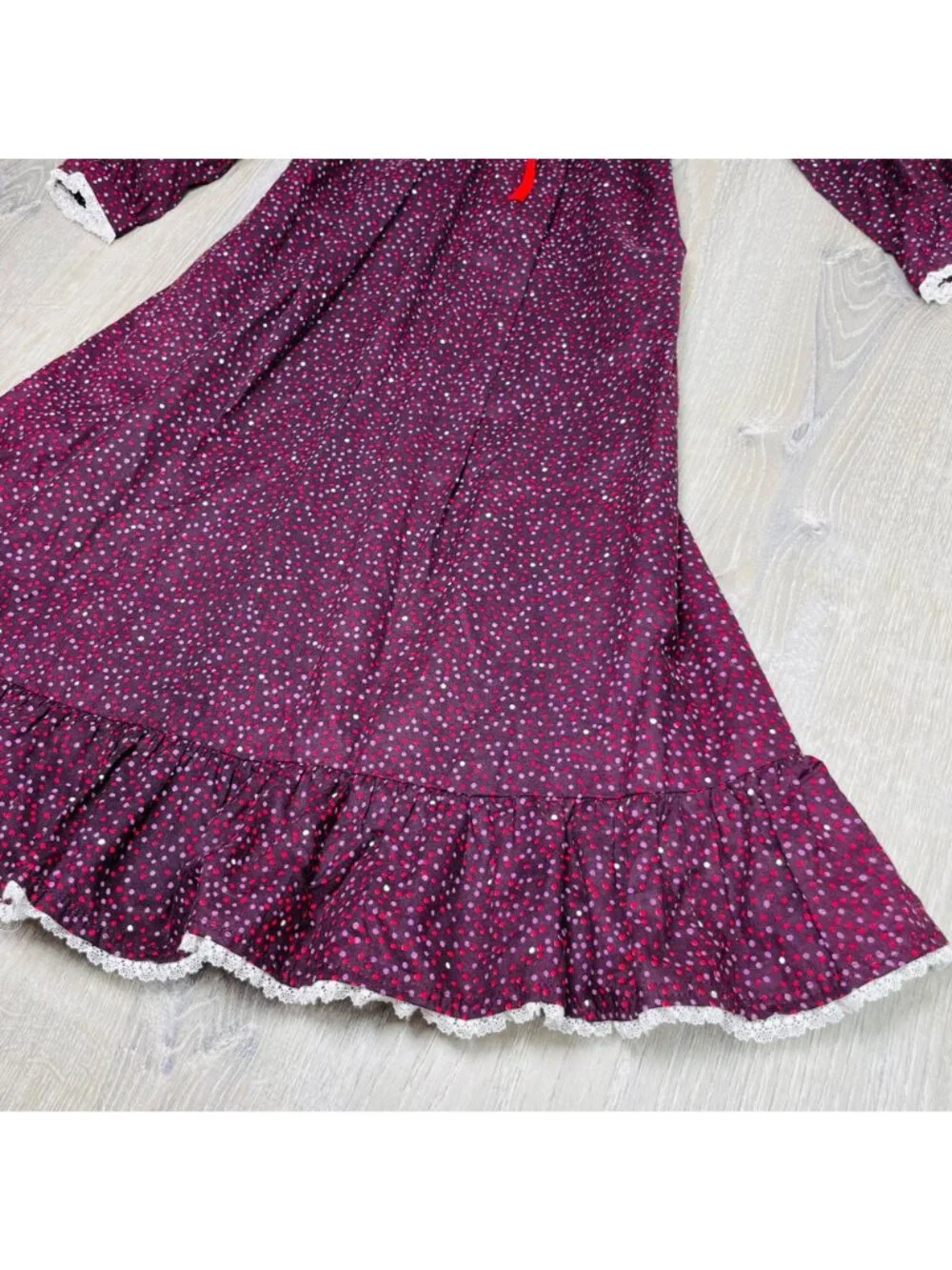 Vintage 70s 80s Girls Polka Dot Cottagecore Long Sleeve Prairie Dress 6 - 7